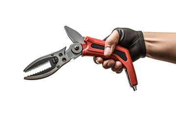 Wall Mural - Person Holding Pair of Pliers. On a White or Clear Surface PNG Transparent Background.