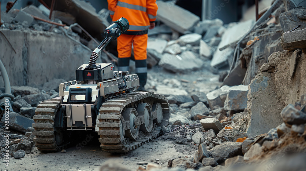 Smart Disaster Rescue Rover Search and rescue Crawler robot. Robotic disaster rescue vehicle. Stock ...