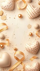 Wall Mural - Elegant golden heart shapes and decorations on a textured background