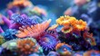 A close-up of a colorful coral reef with diverse marine life, showcasing the richness and fragility of marine ecosystems