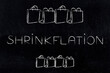 Shrinkflation design with shopping bags, products getting smaller for the same price due to Inflation
