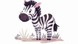 Cartoon adorable zebra flat vector isolated on white 