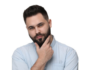 Sticker - Portrait of young man with mustache on white background