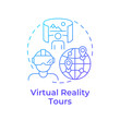 Virtual reality tours blue gradient concept icon. Technology integration in travelling. VR experience. Round shape line illustration. Abstract idea. Graphic design. Easy to use in blog post