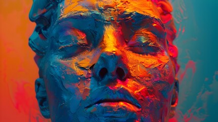 Poster - Captivating Surreal Portrait of a Mysterious and Intense Visage in Vibrant Fauve Inspired Hues