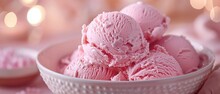 Close View, Pink Ice Cream In A Bowl, Warm Light, Rich Creamy Texture, Detailed Focus, Soft Glow , 8K , High-resolution, Ultra HD,up32K HD