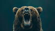 a Bear Growling, studio shot, against solid color background, hyperrealistic photography, blank space for writing