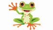 Cartoon cute frog waving hand flat vector isolated on