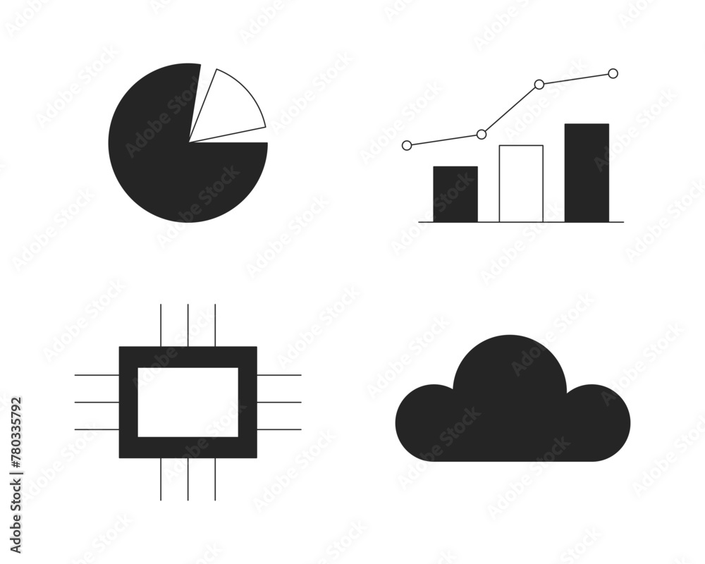 Vector de Stock Chart graph technology black and white 2D line cartoon ...