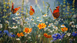 Artistic depiction of wildflowers and butterflies, illustrating spring's vivacity