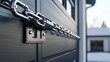 Detailed view of a garage door secured by a cutting-edge chain latch, highlighting design ideas that marry aesthetics with security