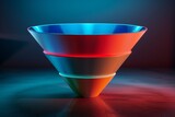 Fototapeta Przestrzenne - Digital Sales funnel, illuminated with navy blue, red, light green, showcasing impressive quality and lighting,