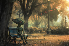 In A Quaint Park, An Otherworldly Alien Visitor Joyfully Flies A Kite, Their Alien Features Blending Harmoniously With The Serene Atmosphere.