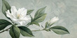 Vintage botanical illustration of white flower and green leaves on beige background