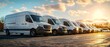 Sunny Fleet: Delivery Vans Lined Up in Harmony. Concept Fleet Management, Delivery Services, Vehicle Lineup, Logistics Solutions, Transportation Industry