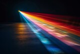 Fototapeta Przestrzenne - Light rushing towards a prism separate light rainbow spectrum against a solid black background.