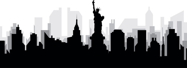 Wall Mural - Black cityscape skyline panorama with gray misty city buildings background of NEW YORK CITY, UNITED STATES