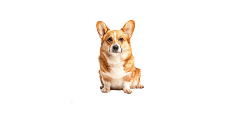 Wall Mural - 
Corgi dog sitting, happy face looking at the camera isolated on a white background