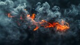 Fototapeta  - Ominous Black Flame Releasing Dangerous Carcinogenic Fumes Amidst Dramatic Smoky Backdrop