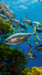 Shoal of yellowfin tuna in deep water