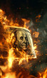 Close-up photo of burning dollars