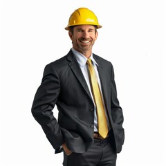 Wall Mural - A construction company CEO in a durable, yet sharp outfit, representing strength and reliability. on a white background