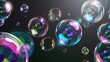 Set of realistic transparent colorful soap bubbles with rainbow reflection soap bubbles foamy ,Generative ai, 