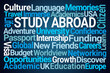 Study Abroad Word Cloud on Blue Background