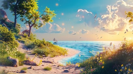 Summer landscape background design ,Generative ai, 