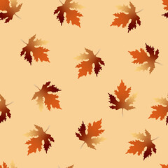 Wall Mural - Autumn seamless bright pattern with maple multi-colored leaves on a beige background.