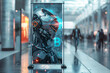 © lenblr - Futuristic robot advertisement in a modern airport hall.