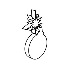 Poster - The outline of a large bomb symbol is made with black lines. 3D view of the object in perspective. Vector illustration on white background