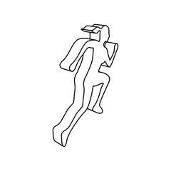 Poster - The outline of a large running woman symbol is made with black lines. 3D view of the object in perspective. Vector illustration on white background