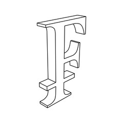 Poster - The outline of a large franc symbol is made with black lines. 3D view of the object in perspective. Vector illustration on white background