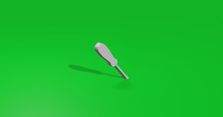 Poster - Isolated realistic white screwdriver symbol front view with shadow. 3d illustration on green chroma key background