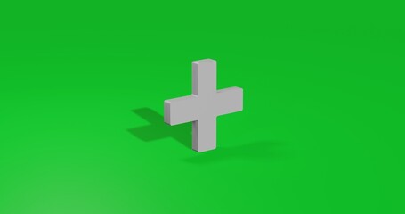 Poster - Isolated realistic white plus symbol front view with shadow. 3d illustration on green chroma key background
