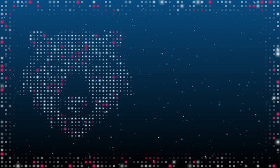 Poster - On the left is the bear head symbol filled with white dots. Pointillism style. Abstract futuristic frame of dots and circles. Some dots is pink. Vector illustration on blue background with stars