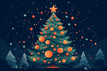 Wall Mural - Christmas tree in cartoon style.Christmas celebration.