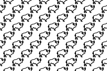 Poster - Seamless pattern completely filled with outlines of buffalo symbols. Elements are evenly spaced. Vector illustration on white background