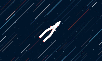 Poster - Large white pliers symbol framed in red in the center. The effect of flying through the stars. Vector illustration on a dark blue background with stars and slanted lines