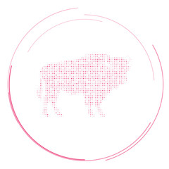 Poster - The buffalo symbol filled with pink dots. Pointillism style. Vector illustration on white background
