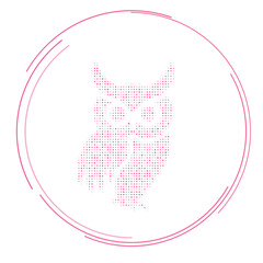 Poster - The owl symbol filled with pink dots. Pointillism style. Vector illustration on white background