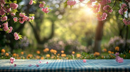 Wall Mural - A wooden table with a cup of coffee and a vase of flowers