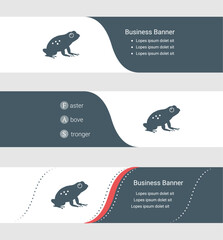 Poster - Set of blue grey banner, horizontal business banner templates. Banners with template for text and frog symbol. Classic and modern style. Vector illustration on grey background