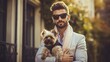 Handsome Man with Yorkshire Terrier, Street Photo