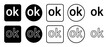 Icon set of ok symbol. Filled, outline, black and white icons set, flat style.  Illustration on transparent background