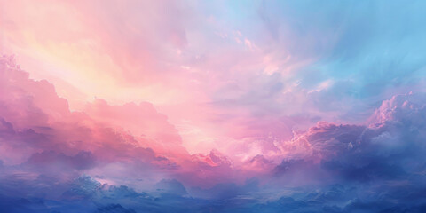 Sticker - A pastel pink and blue sky clouds background, colorful clouds, banner	
