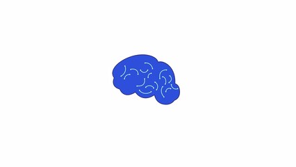 Poster - Artificial intelligence brain line 2D object animation. Neural network. Neuroscience flat color cartoon 4K video, alpha channel. Virtual consciousness. AI brain processing animated item on white