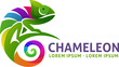 A chameleon lizard in rainbow colors animal design icon mascot concept