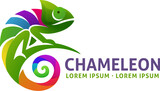 Fototapeta Dinusie - A chameleon lizard in rainbow colors animal design icon mascot concept